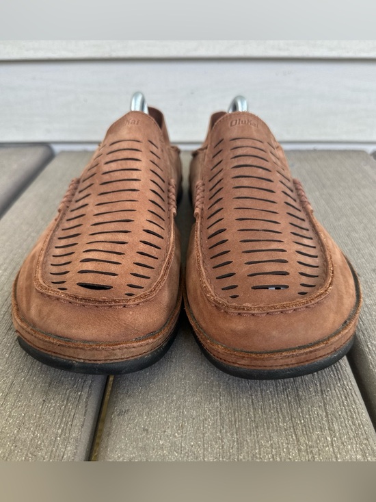 OluKai Moloa Kohana II Men\'s Size 11 Brown Leather Laser Cut Slip On Shoes main image 7